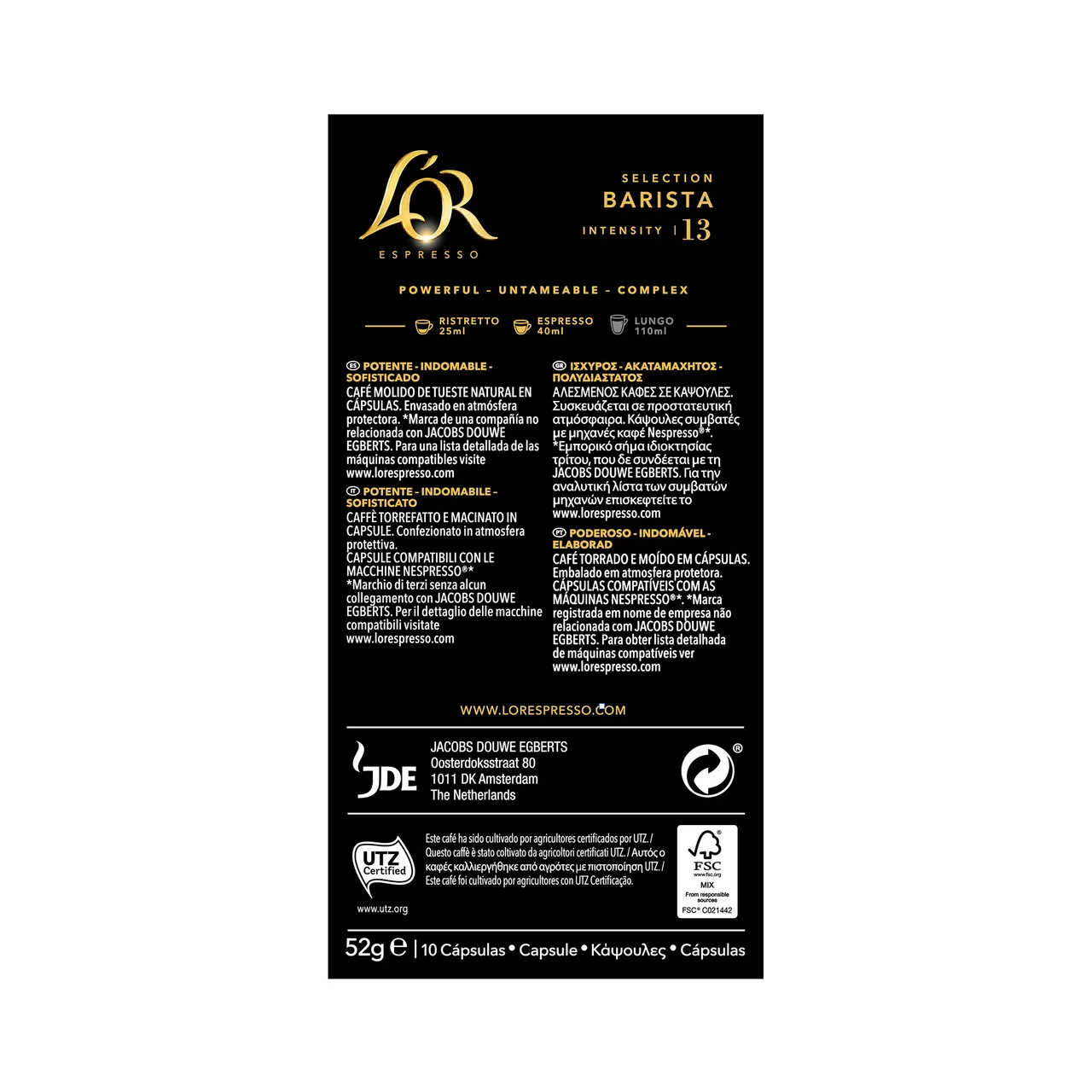 L"OR Café en cápsulas espresso Barista I13, 10 uds.