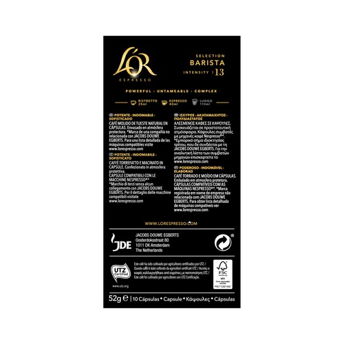 L"OR Café en cápsulas espresso Barista I13, 10 uds.