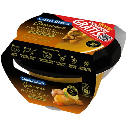 GALLINA BLANCA Gourmet Crema de pollo de corral y verduras con picatostes (garantía hermanos Torres) 300 g.