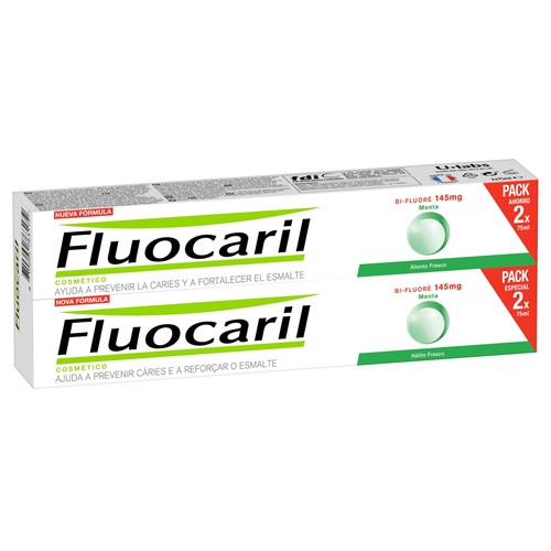 FLUOCARIL Pasta de dientes bi-flúor, con sabor a menta 2 x 75 ml.