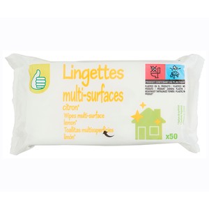 Imagen de PRODUCTO ECONÓMICO ALCAMPO Toallitas limpia multisuperficies limón Esencial 50 uds.
