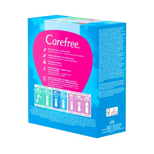 CAREFREE Cotton feel aloe Protegeslips (salvaslips) normales, transpirables y con aloe vera puro 56 uds.