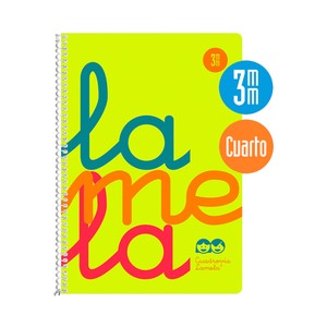 Imagen de Cuaderno con tapas de polipropileno color amarillo, tamaño cuarto, cuadrovía 3mm, 80 hojas, EDITORIAL LAMELA.