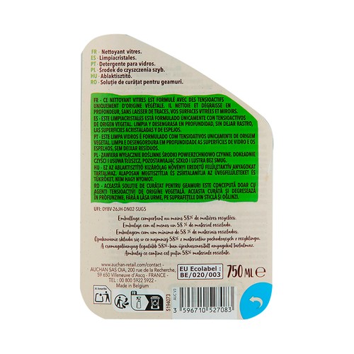 PRODUCTO ALCAMPO Limpiacristales medio ambiente 750 ml.