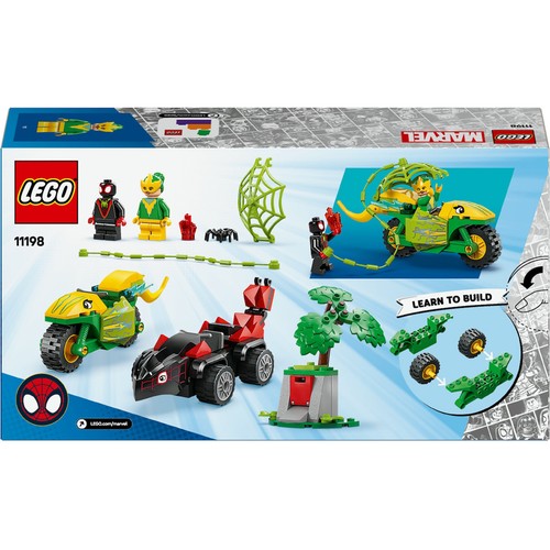LEGO Spidey Spin y Electro: Duelo de Vehículos Dinosaurio 11198, 124 piezas, +4 años.