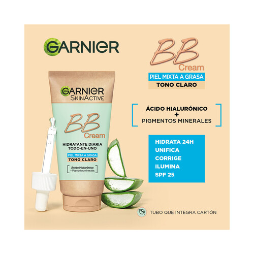 GARNIER Crema correctora y anti-imperfecciones para pieles mixtas a grasas, tono claro y SPF 25 GARNIER Skin active BB Cream 40 ml.