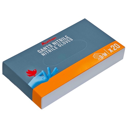 Pack 20 guantes desechable de nitrilo Talla 9M, AUCHAN