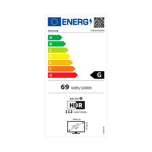 Televisión 127 cm (50") LED SAMSUNG TU50U7025F, 4K, Ultra HD, Smart TV, USB, 3HDMI, color negro, 60Hz.