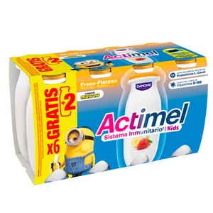 Imagen de ACTIMEL Kids de Danone Leche fermentada con Lcasei con sabor a fresa y plátano 6 x 100 g.