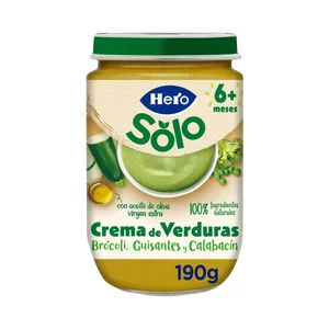 HERO Solo Tarrito de crema de verduras (brócoli, guisantes y calabacín) a partir de 6 meses 190 g.