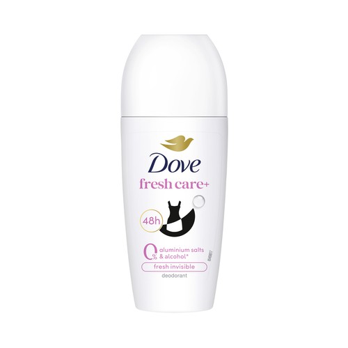 DOVE Fresh care+ invisible Desodorante roll on para mujer, sin sales de aluminio 50 ml.