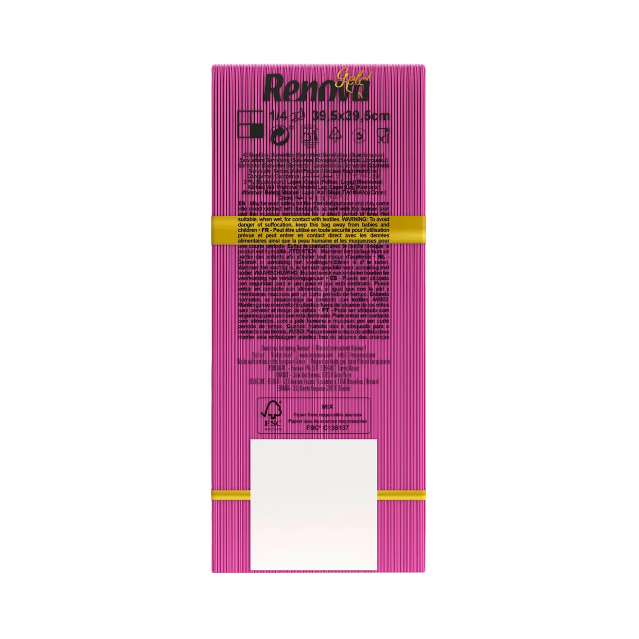 RENOVA Servilletas de papel desechables color fucsia RENOVA Gold 39 x 39 cm. 40 uds.