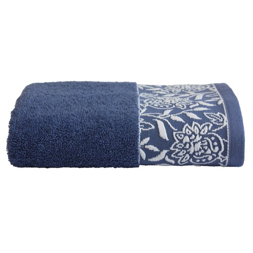 Toalla de lavabo de 450 gm, diseño cenefa jacquard, color azul marino, ALMEIDA.