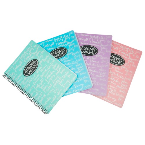 Cuaderno espiral A5, 80 Hojas, 90 gr, 4 x 4 con margen, 4 colores pastel, OCEAN'S WAVE.