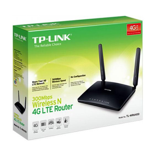 Router 4G LTE Inalámbrico TP-LINK TL-MR6400, ranura tarjeta Sim, N a 300Mbps. 3 puertos Lan.