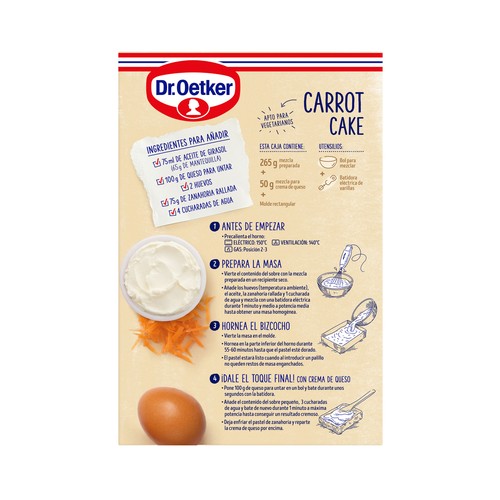 DR. OETKER Preparado de pastel de zanahoria con crema de queso DR. OETKER 315 g.