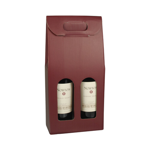 Cajas para botellas de vino con ventana 37,5 cm x 18 cm x 9 cm burdeos para 2 Botellas. PAPSTAR.