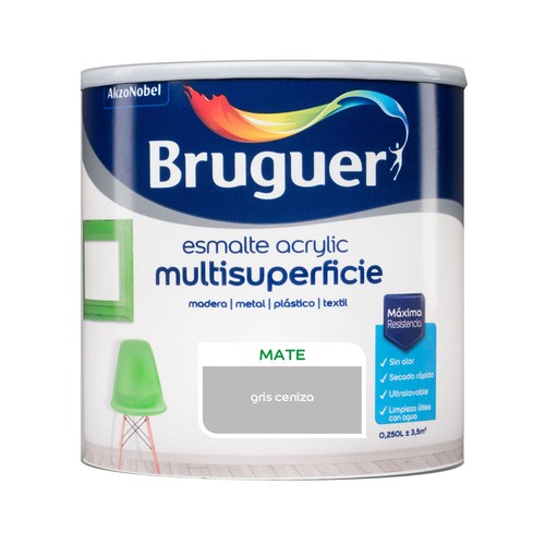 Esmalte acrÍlico mate de color gris ceniza 0,250L, AKZO NOBEL.