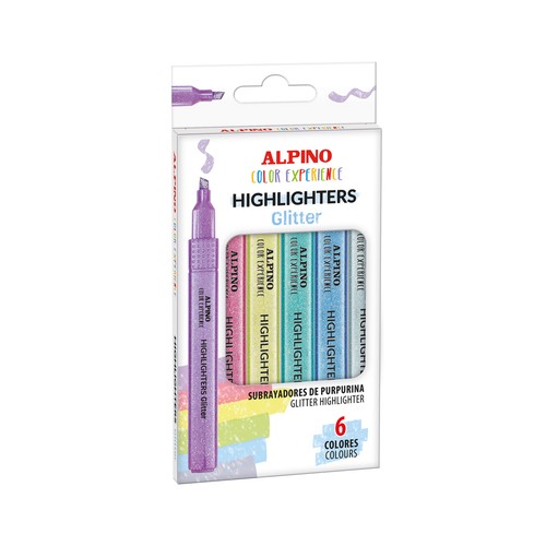Estuche de 6 subrayadores glitter color experience, ALPINO.