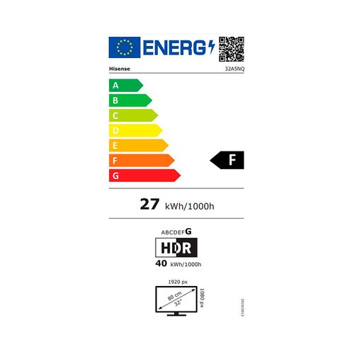 Televisión 81,2 cm (32") QLED HISENSE 32A5NQ,  FHD, VIDAA, HDR10, HGL, HDR10+, HDMI, USB, color negro.