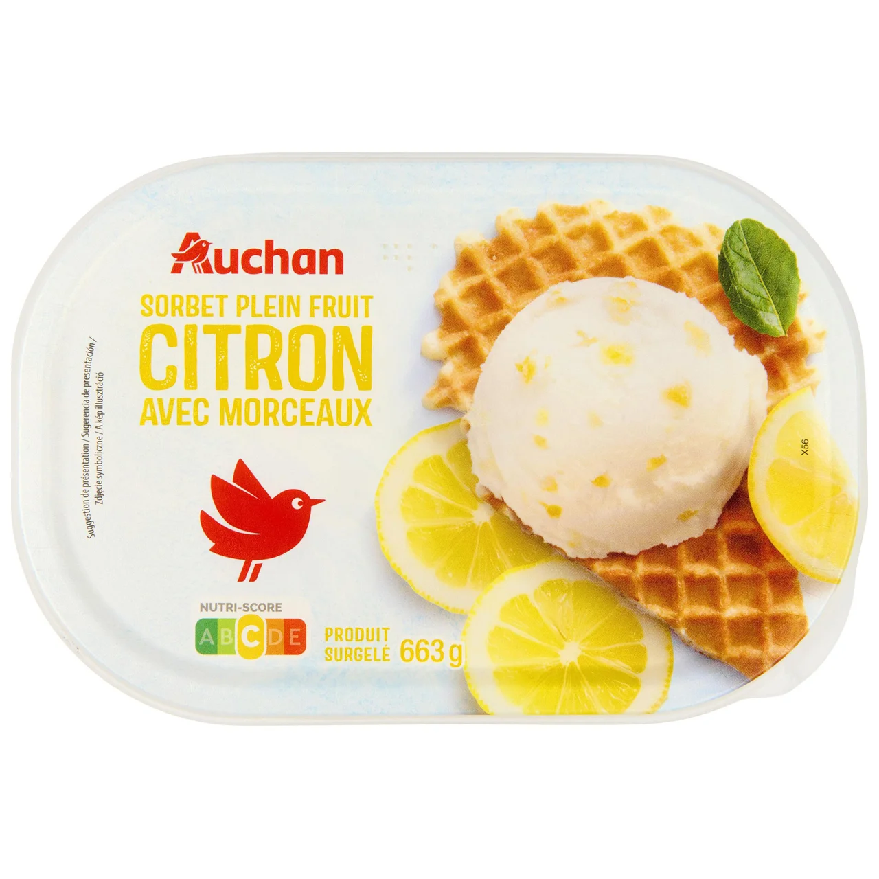 AUCHAN Tarrina de sorbete de limón con trocitos de limón 1 l. Producto Alcampo
