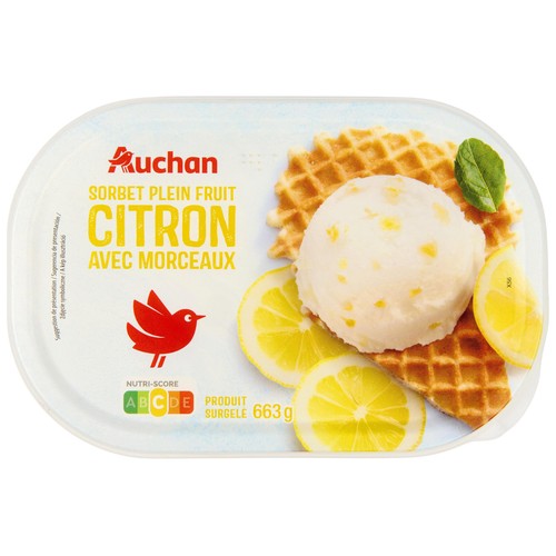 AUCHAN Tarrina de sorbete de limón con trocitos de limón 1 l. Producto Alcampo