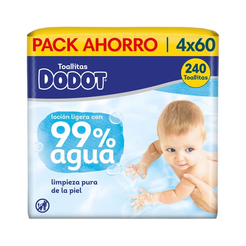 DODOT Aqua Toallitas húmedas para bebé, 99% agua 4 x 60 uds.