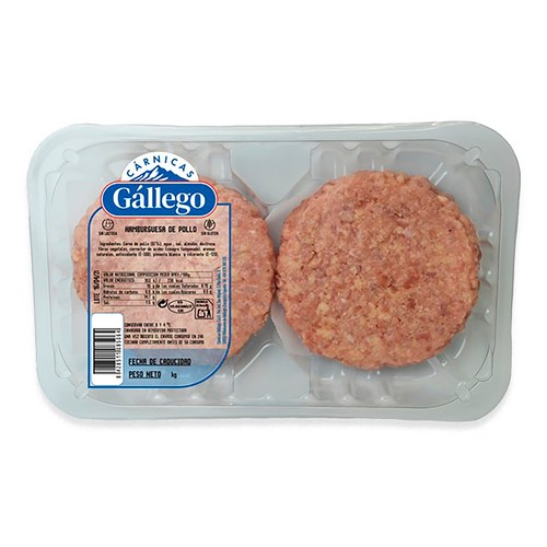 CÁRNICAS GALLEGO Bandeja con burger meat de pollo de origen español 2 x 115 g.