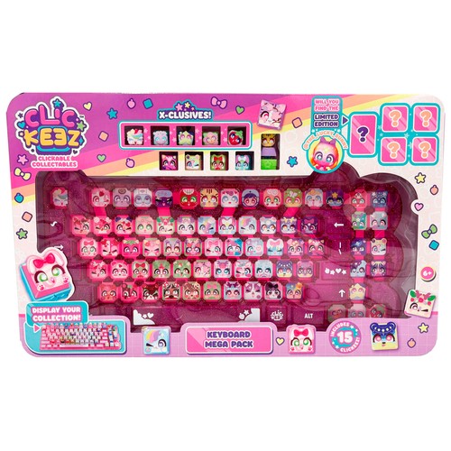 Clickeez Keyboard Mega Pack, Teclado real con 15 Clickeez de personajes Cozy Garden, Strawberry Treats y Kawaii Dreams +6 Años BIZAK