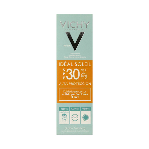 VICHY Crema solar facial, para pieles sensibles y con factor de protección 30 (alto) VICHY 30 ml.