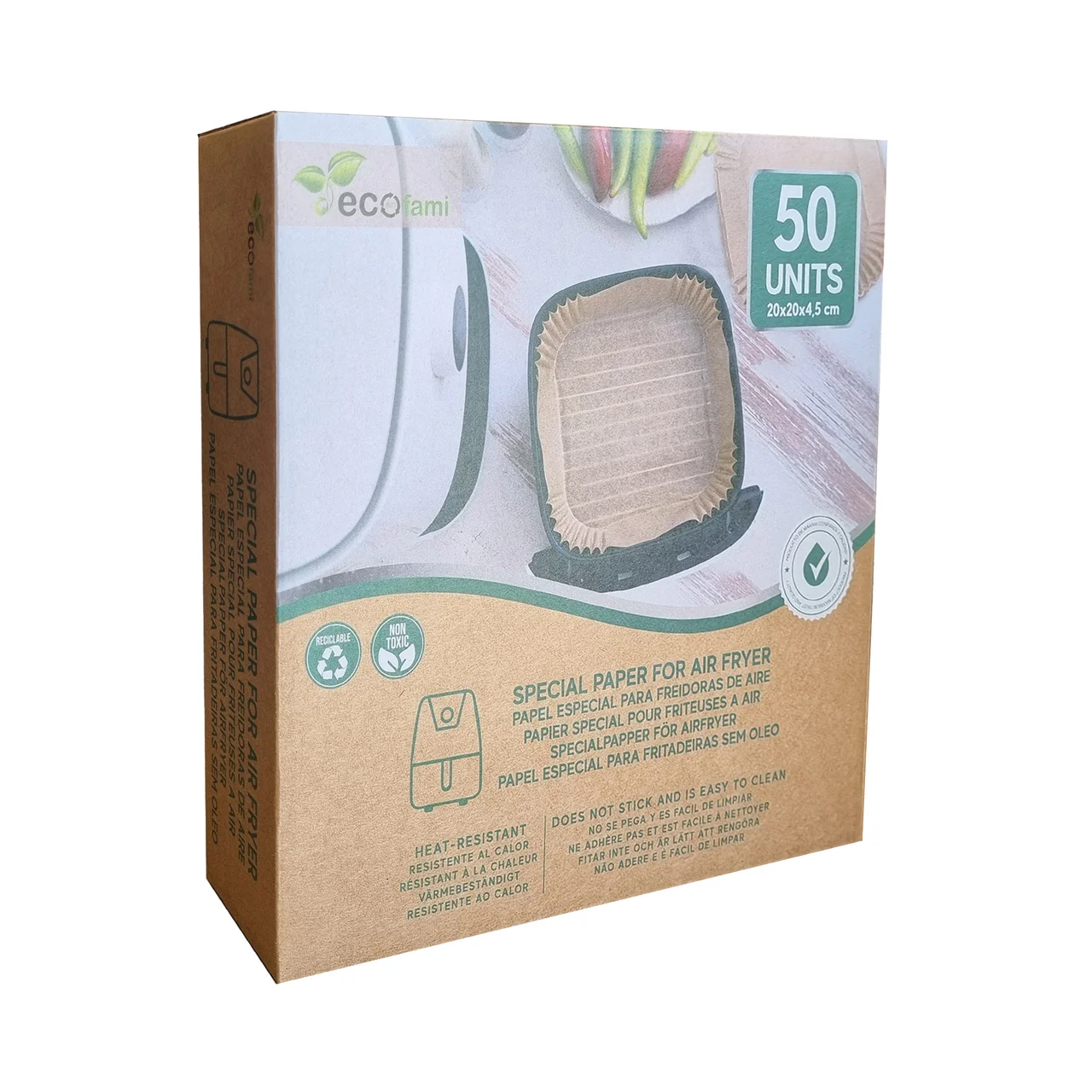 FAMI Papel especial de freidoras aire 20x20x4,5 Ecofami 50 un,