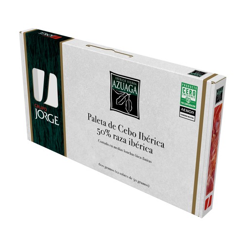 AZUAGA Maletín de medias lonchas de Paleta de Cebo Ibérico 50% Raza Ibérica 12x50g