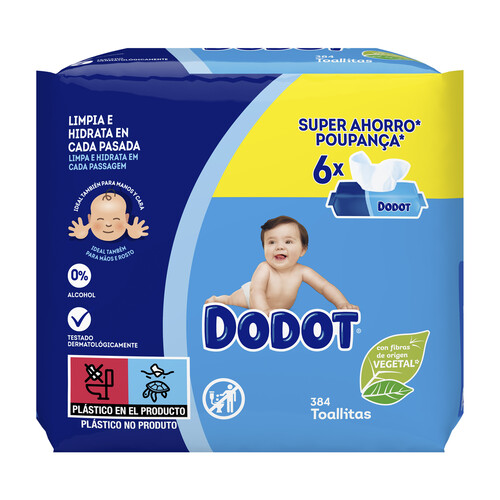 DODOT Toallitas humedas para bebé, aptas para manos y cara DODOT 6 x 64 uds.