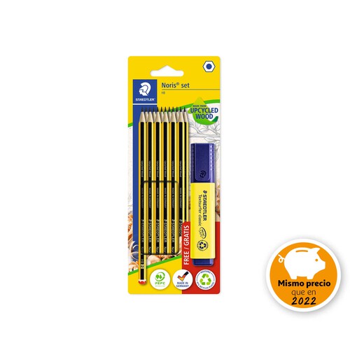 12 lápices noris nº2 HB y marcador fluor amarillo STAEDTLER.