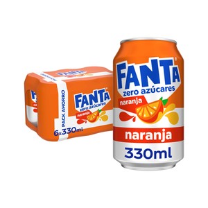 FANTA ZERO Refresco de naranja sin azúcares añadidos pack de 6 latas x 330 ml.