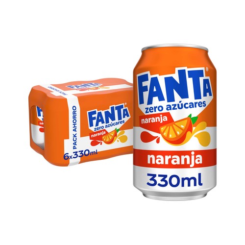 FANTA ZERO Refresco de naranja sin azúcares añadidos pack de 6 latas x 330 ml.