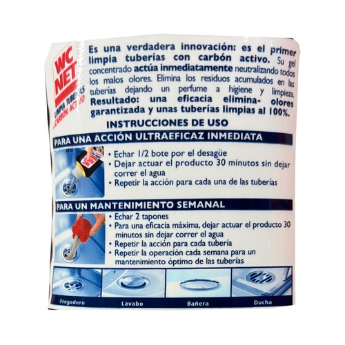 WC NET Desatascador de tuberías con carbón activo 700 ml.