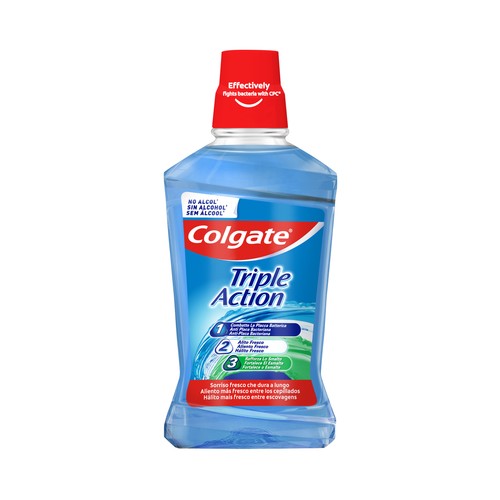 COLGATE Triple action Enjuague bucal de uso diario, sin alcohol y con CPC, 500 ml.