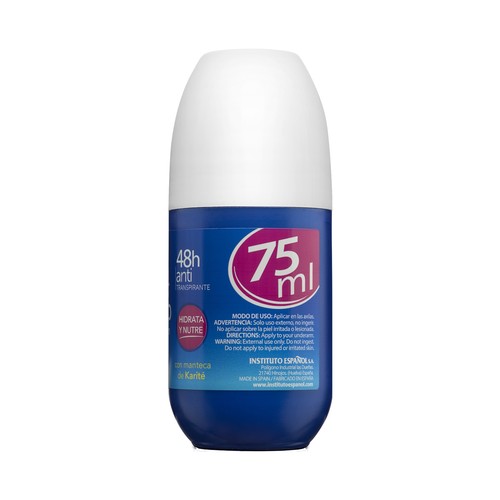 INSTITUTO ESPAÑOL Desodorante cremoso roll on unisex, con protección antitranspirante hasta 48 horas 75 ml.