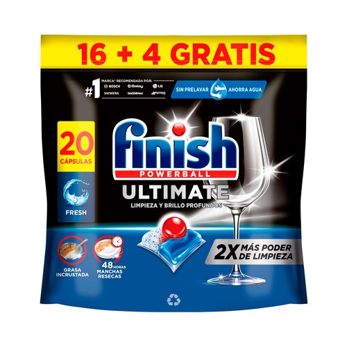 FINISH ULTIMATE Lavavajillas máquina reg. 16 + 4 dosis 296 g.