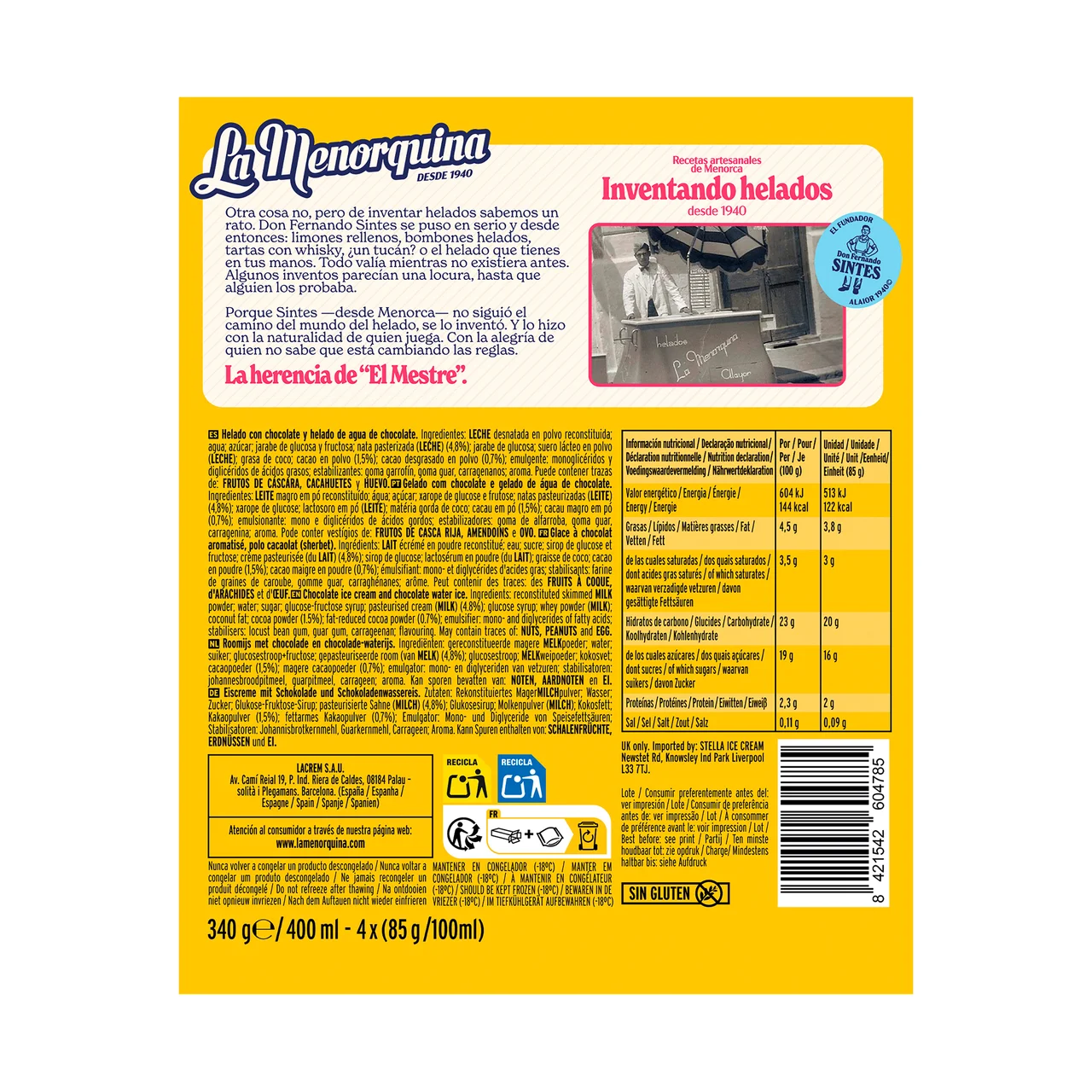 Helado polo de Cacaolat 4 x 100 ml.
