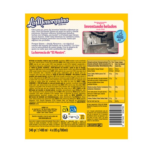 LA MENORQUINA Helado polo de Cacaolat 4 x 100 ml.