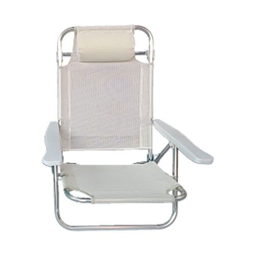 Silla de playa de 53x62x77 cm, 5 posiciones, con reposabrazos, verde y blanco. BLUE GARDEN