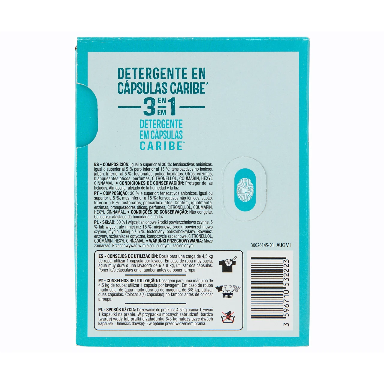 PRODUCTO ALCAMPO Detergente en cápsulas para máquina 3 en 1 caribe 20 ds.