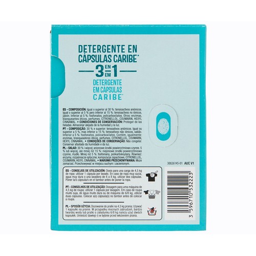 PRODUCTO ALCAMPO Detergente en cápsulas para máquina 3 en 1 caribe 20 ds.
