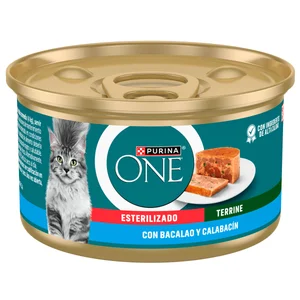 PURINA ONE Alimento para gato esterilizado en lata con bacalao y calabacín 85g