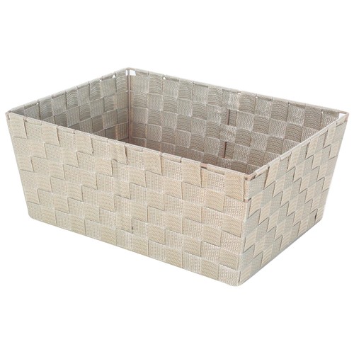 Cesta trenzada de poliproileno y acero color beige, 38x16x28 cm. ACTUEL.
