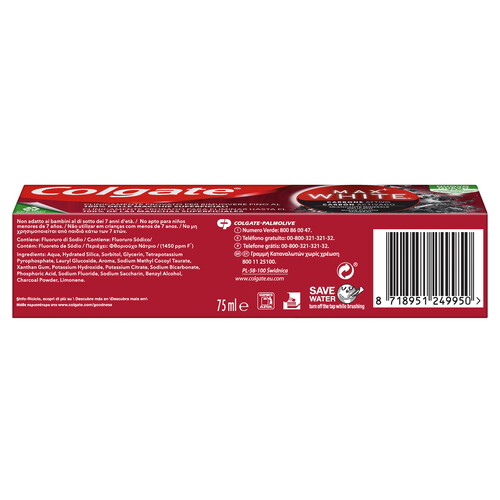 COLGATE Pasta de dientes con acción blanqueante COLGATE Max white carbon 75 ml.