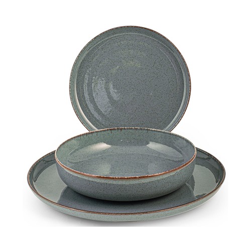 Vajilla completa de 12 piezas fabricada en porcelana color azúl, Pearl PENGO