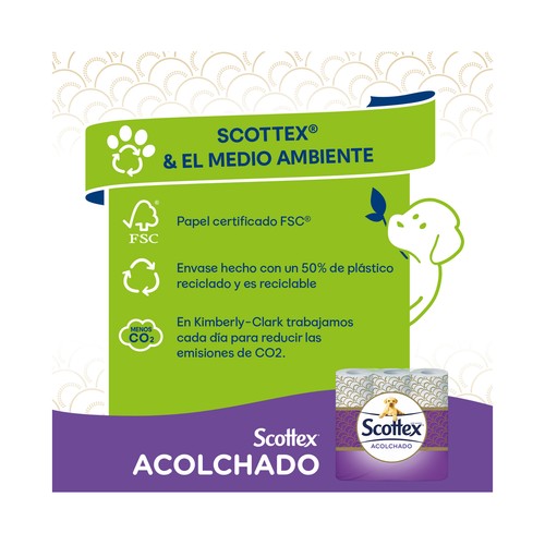 SCOTTEX Acolchado Papel higiénico de triple capa 9 rollos.